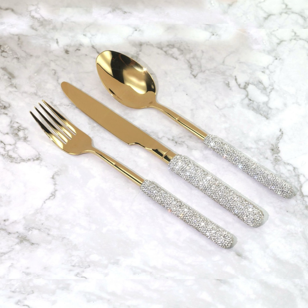 Stainless Steel Cutlery Gold Mewah Blink Blink // Luxury Chopstick Gold Design // Set Alat Makan Mew