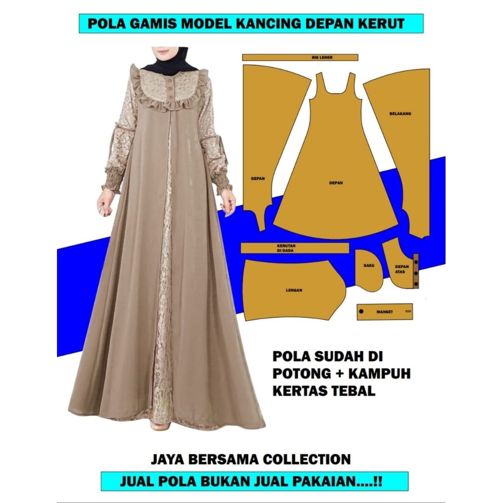 POLA GAMIS KANCING DEPAN KERUT