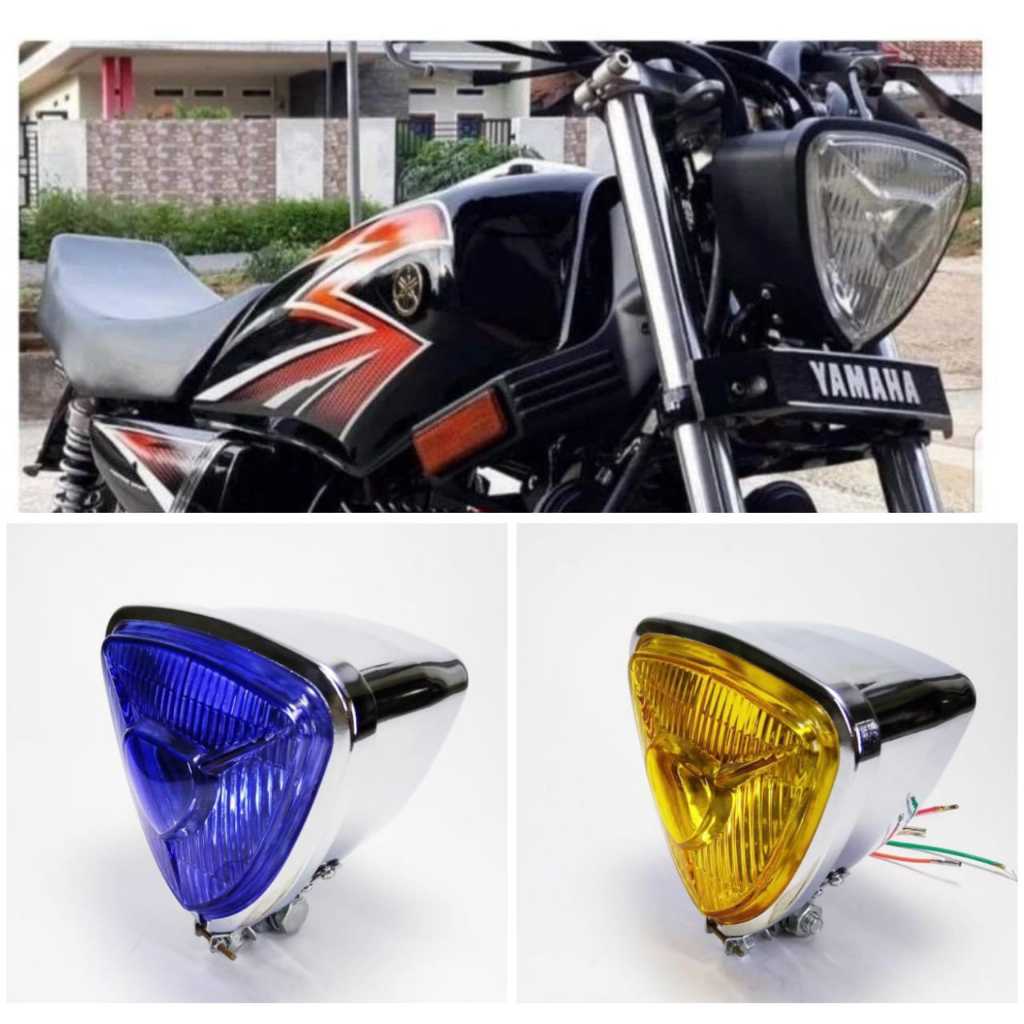 (COD) Headlamp Triangle Chrome / Lampu Depan Segitiga Custom CB Japstyle StreetCub Chooper Kaca Kuni