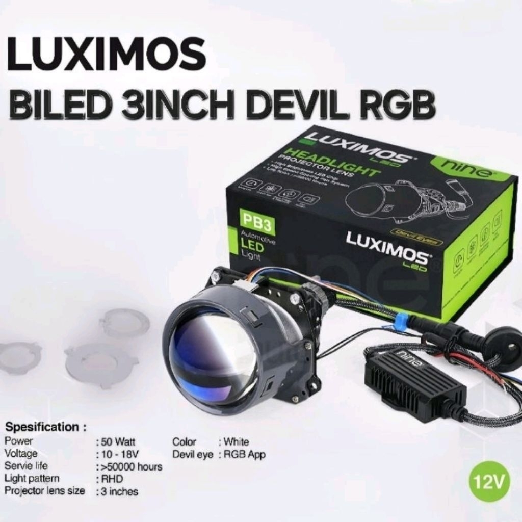 LAMPU SEPASANG BILED PB3 NINE LUXIMOS 3inch Devil RGB 50WATT