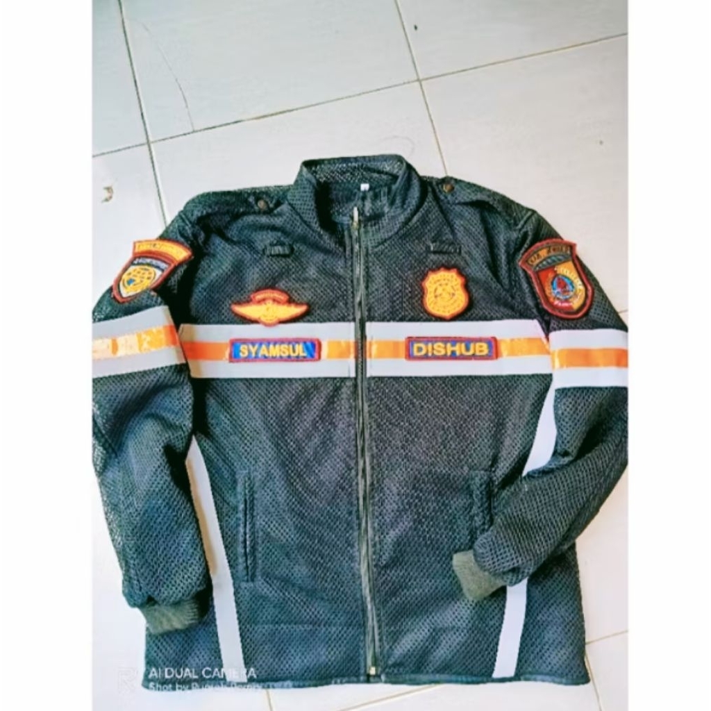 JAKET JALA JARING DISHUB HITAM LIS ORANGE  FULL LOGO