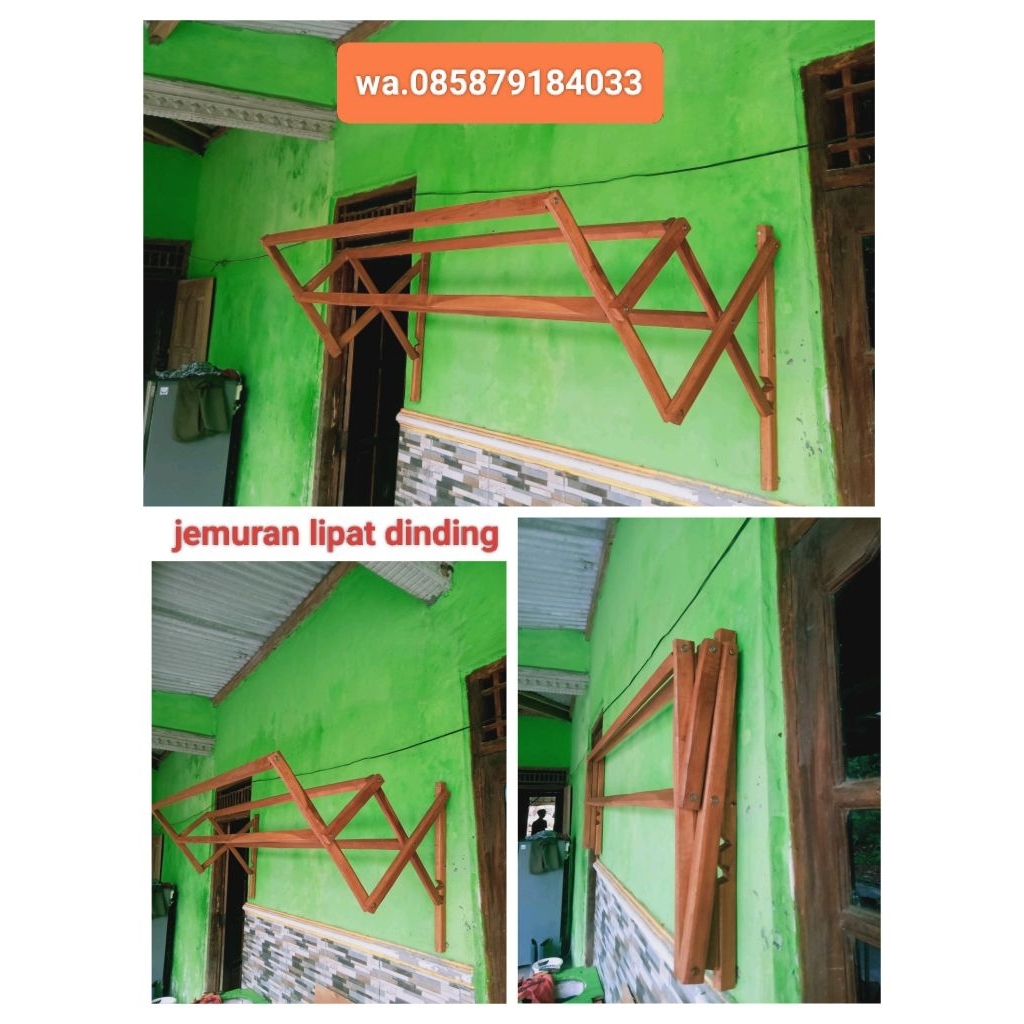 jemuran lipat dinding kayu jati