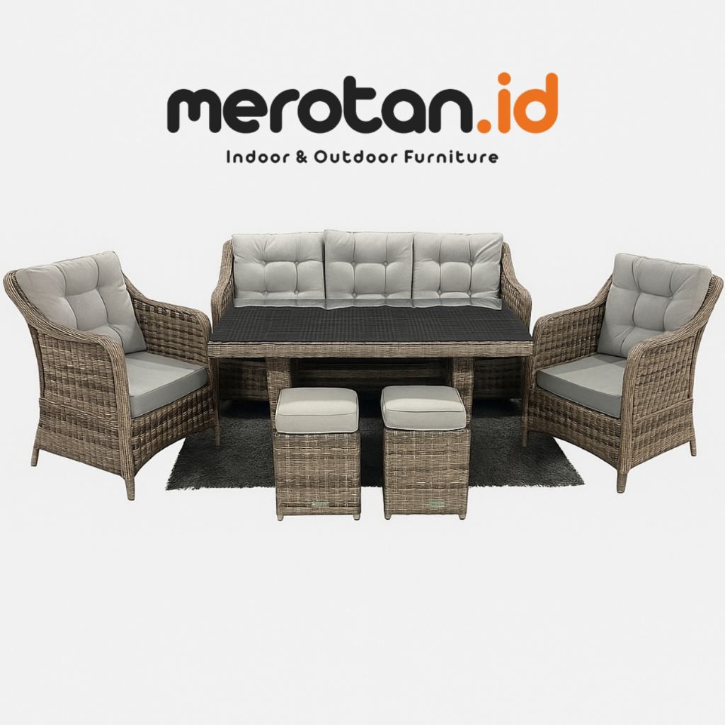 Set Kursi Makan Outdoor Rotan Sintetis / Sofa Makan Outdoor Rotan Sintetis / Kursi Tamu Rotan Sintet