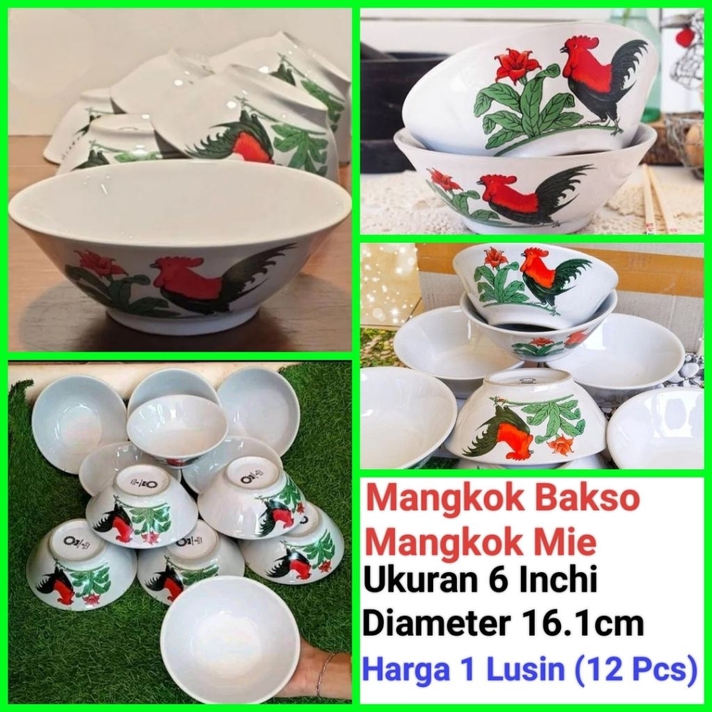mangkok bakso keramik mangkok ayam jago mangkok mie ayam harga 1 Lusin (Isi 12 Pcs)