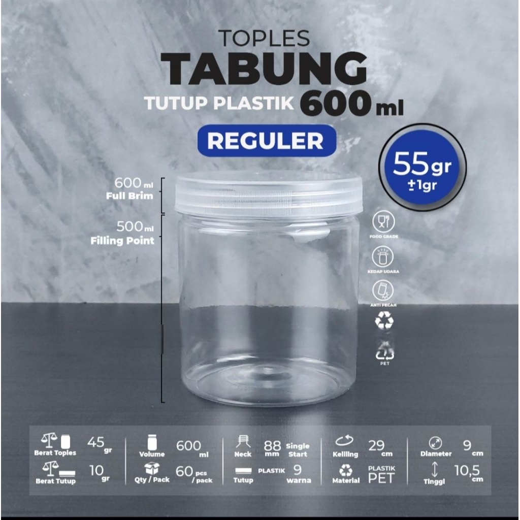 Toples tabung cylinder 600ml / toples jar plastik 600ml