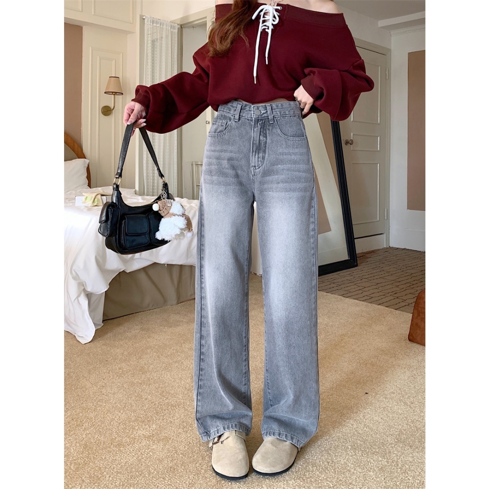 COD LULU Abu-abu Kulot Highwaist Celana Panjang Wanita-Celana lurus jeans wanita