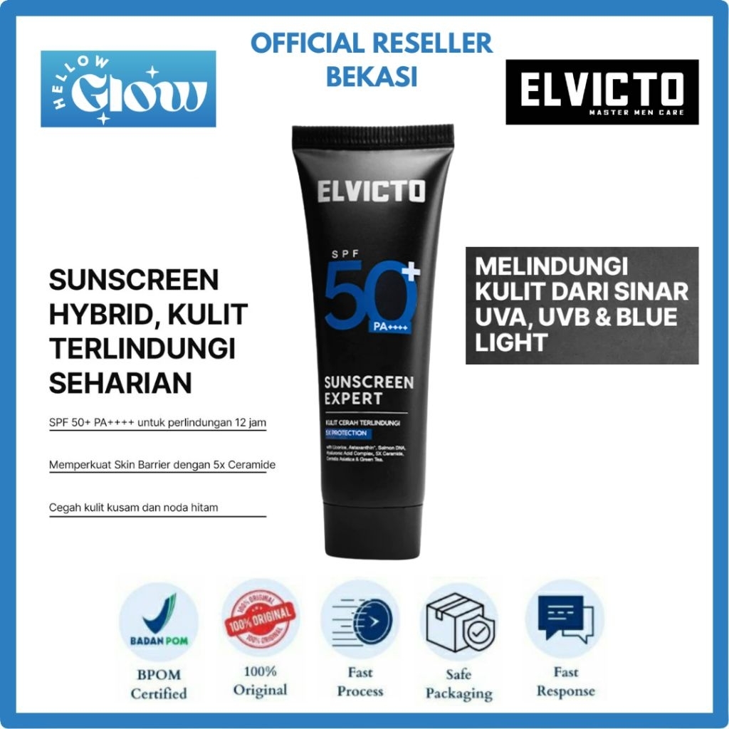 ELVICTO Sunscreen Expert SPF 50+ PA++++ 30gr | Sunscreen Pria Hybrid Sunscreen SPF 50+ Sunscreen PA+