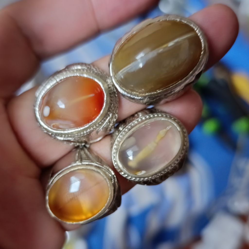 CA 195 Cincin Akik Kalsedon Motif Kendit dan susup sodo lanang Asli Natural Joss