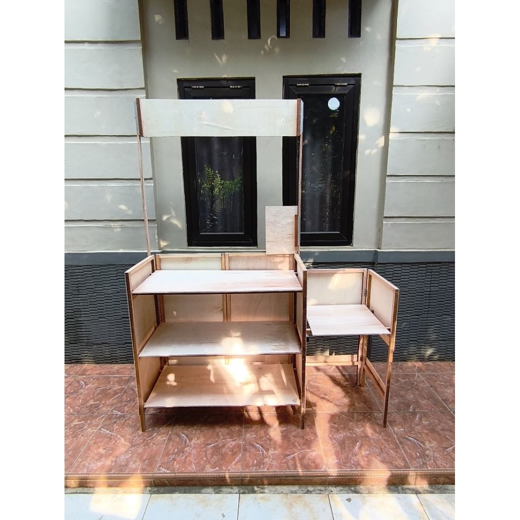 Meja lipat 3 tatakan +1tungku (polos) bahan kayu