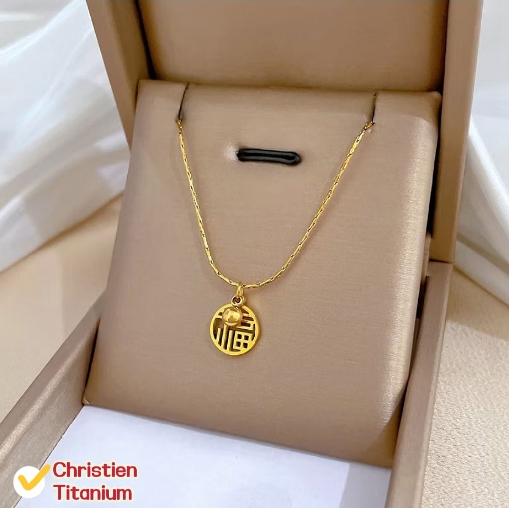 Kalung Titanium Liontin Hokky Boba Gold (kecil)