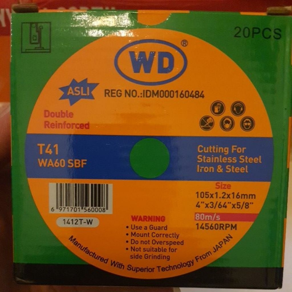 WD GERINDA POTONG BESI/BATU POTONG BESI/GERINDA POTONG BESI ORIGINAL 1KOTAK(20PCS)