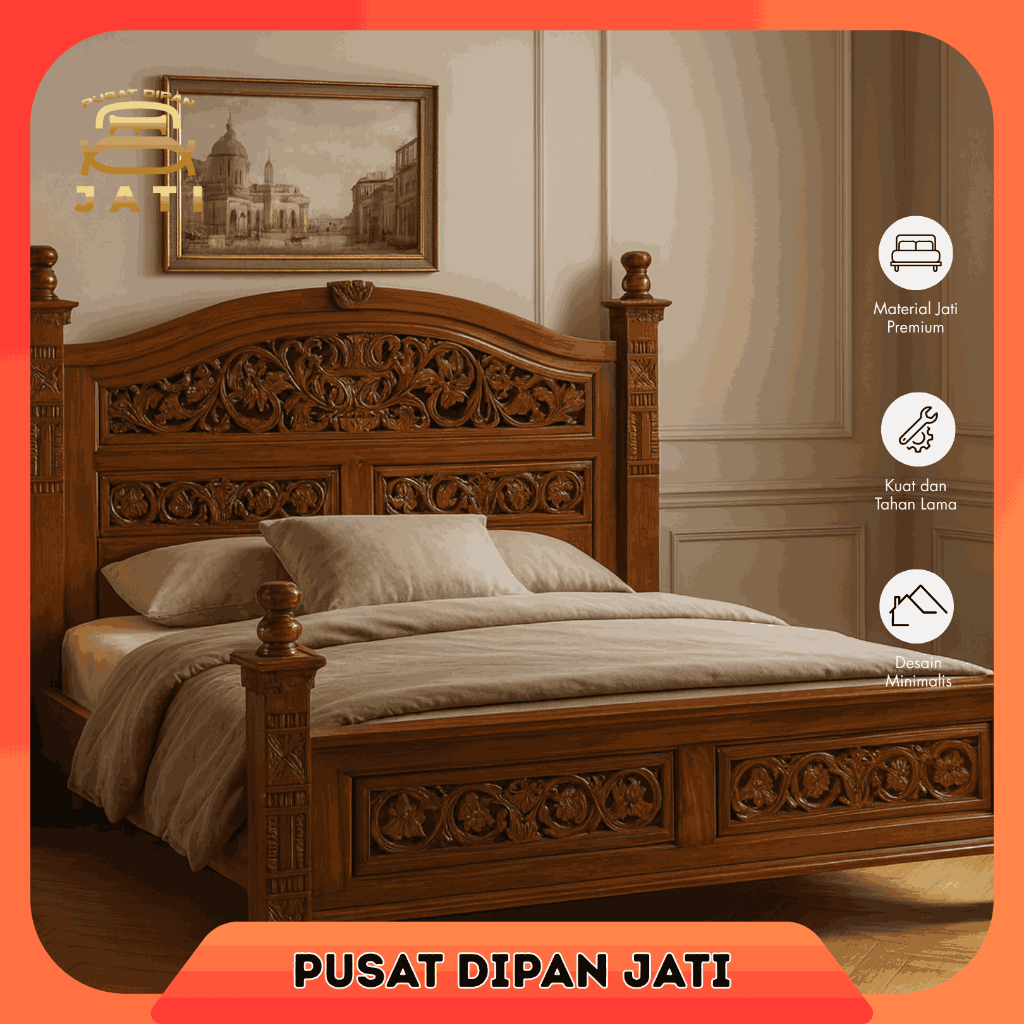 Tempat Tidur Dipan Ukir Kayu Jati Rahwana Divan Besar Mewah Dipan Ukir Jepara Ranjang Kasur Jati