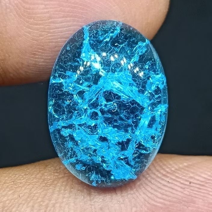 Batu Biru Blue Topas , Serat Pecah Seribu 18 x 13 mm