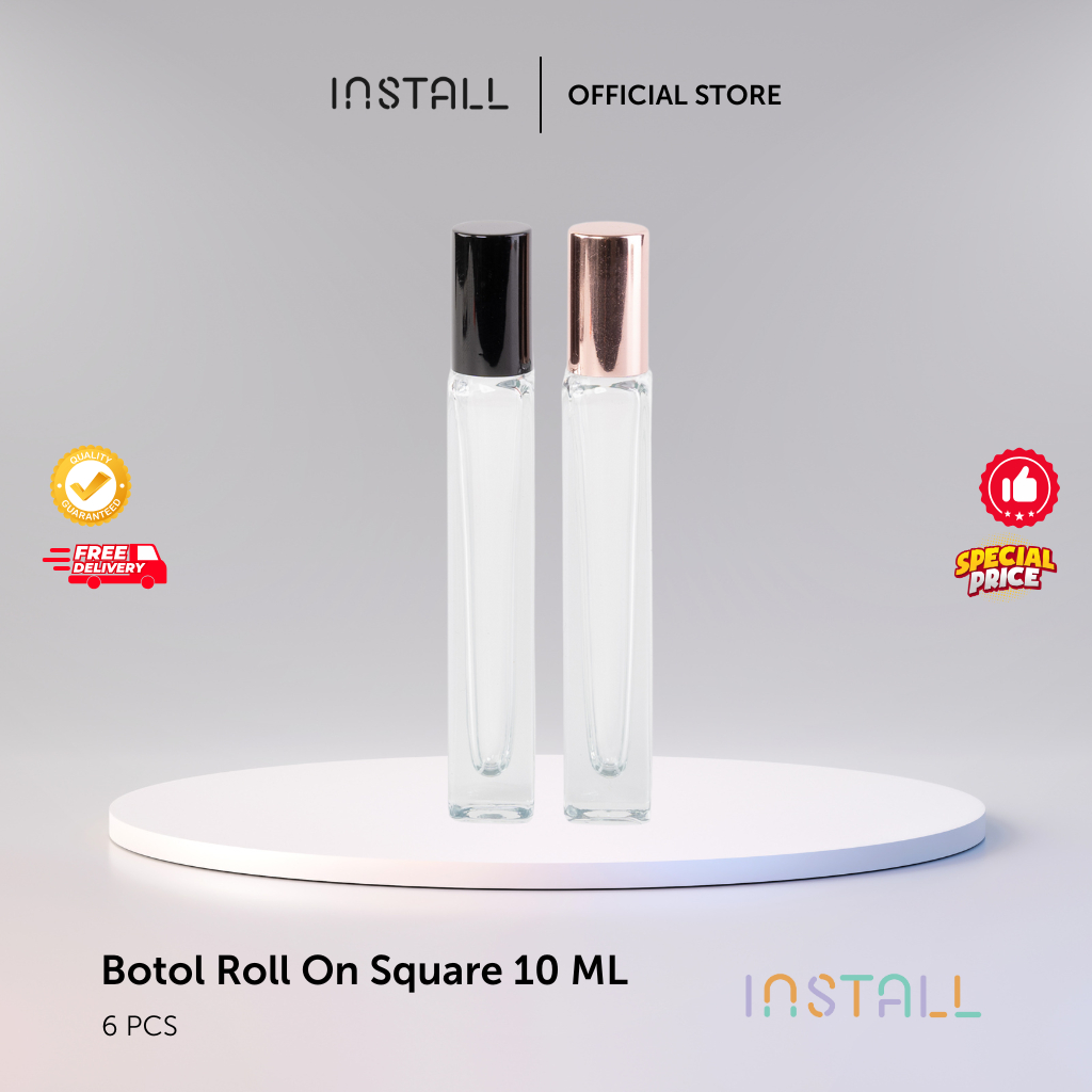 [6 PCS] Botol Parfum Roll On Square 10 ml | Kotak Kaca Bening Tebal