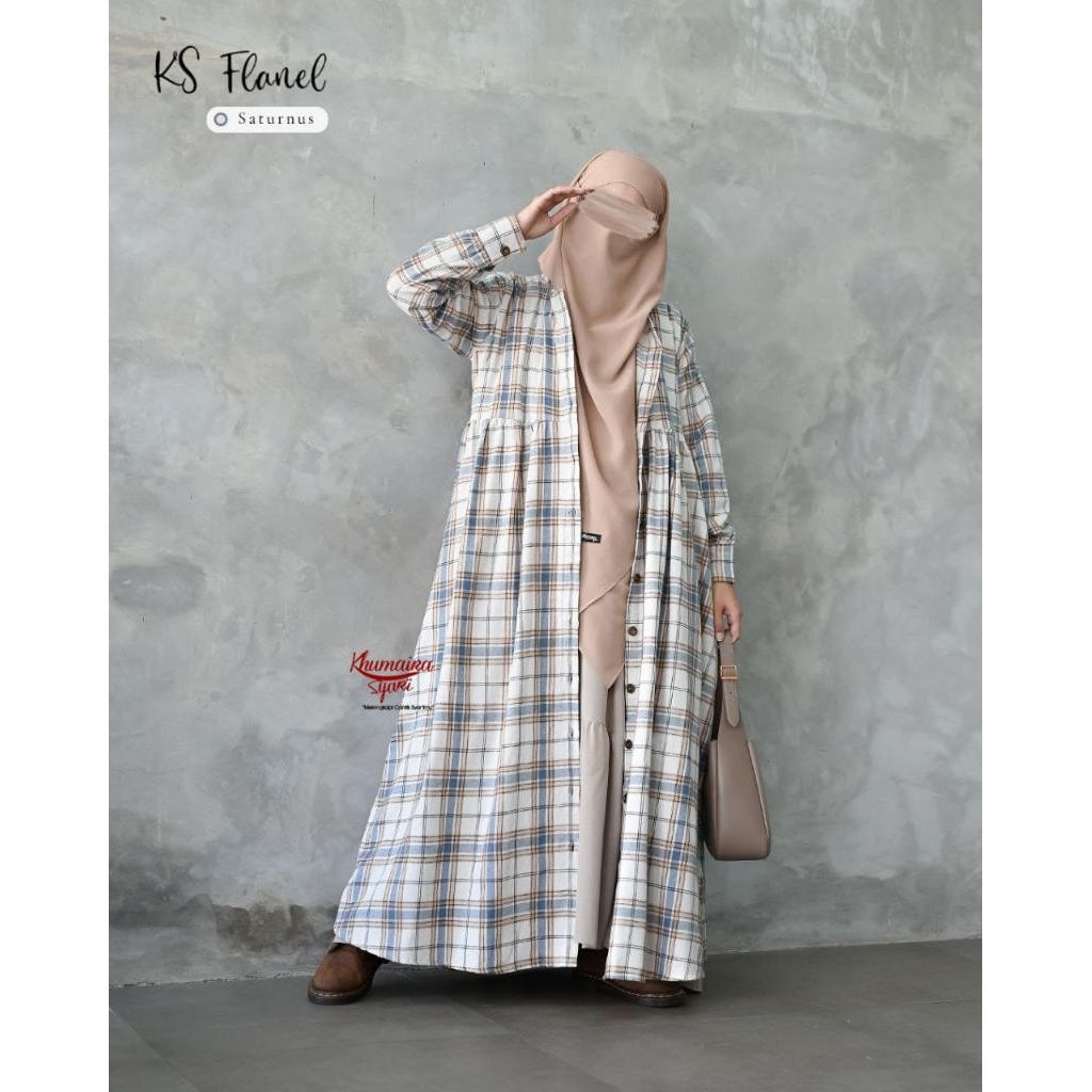 Gamis flanel import | Ks flanel by khumairah syari| gamis kotak busui adem