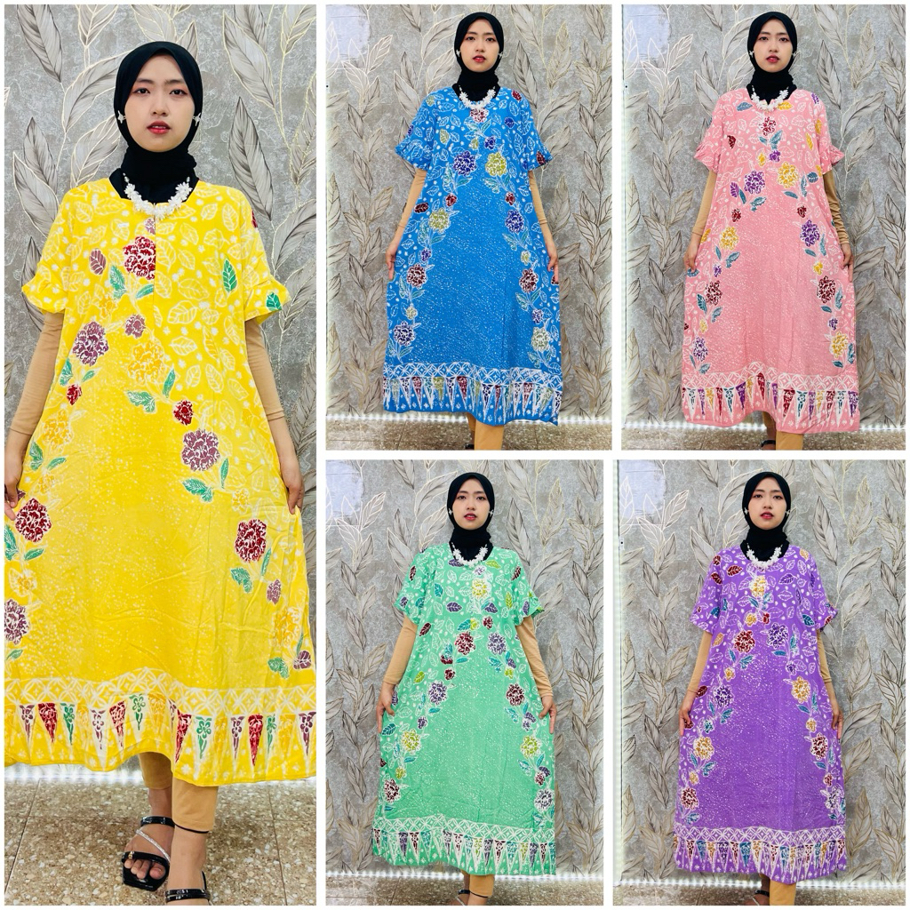 QONIBA DASTER STANDAR LD 110 BATIK CAP ASLI PEKALONGAN RESLETING BUSUI RAYON MIDI DRESS DASTER VIRAL