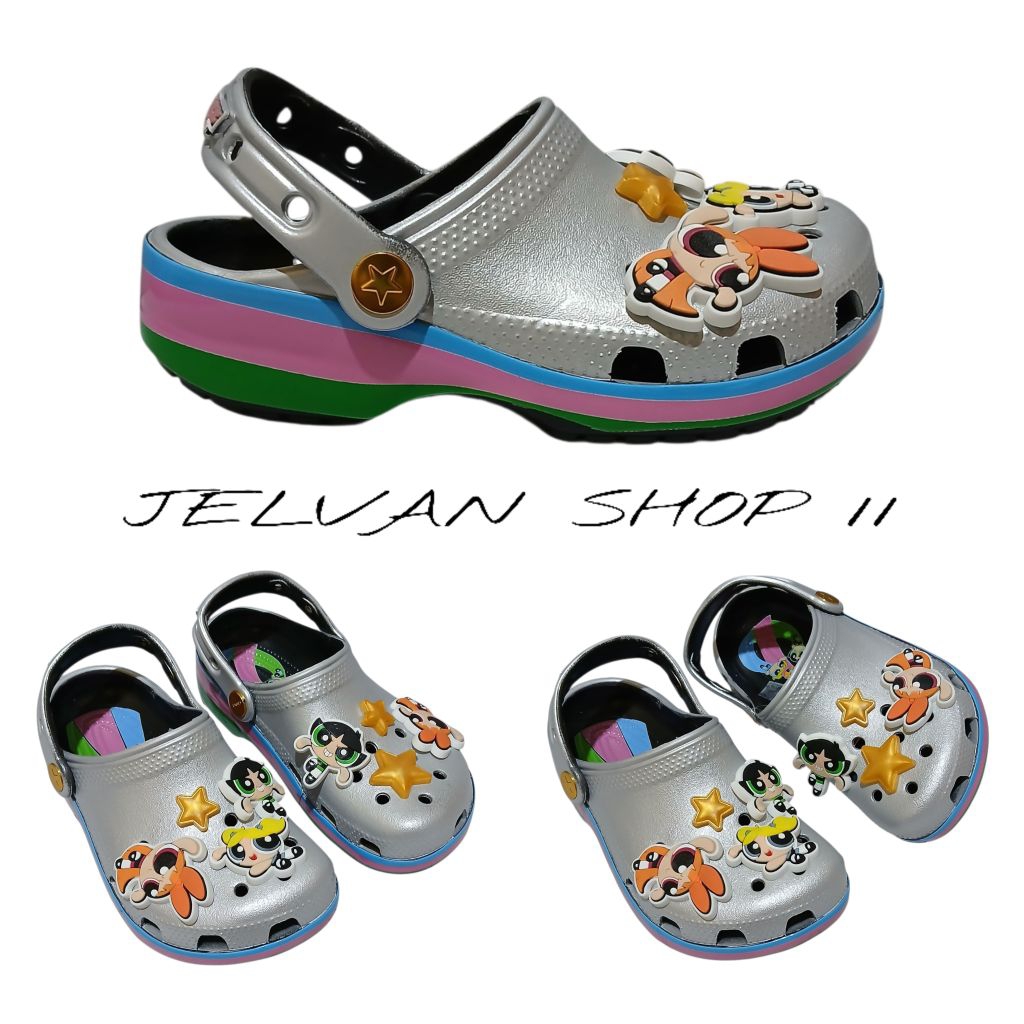 SANDAL CROCS POWERPUFF GIRLS/SANDAL CROCS POWERPUFF/SANDAL CROCS CHARACTER/SANDAL CROCS DEWASA & ANA