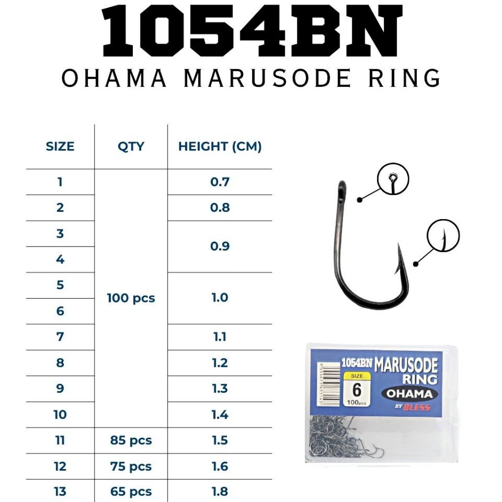 Kail Pancing Tajam Berlubang Ohama 1054 Marusode 1 Kotak Isi 100 (Kail Model Kecil)