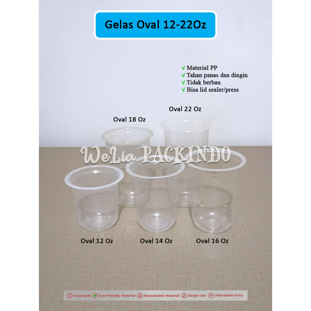 Gelas Plastik Oval U Cup / Gelas Cup Minuman Jus Juice Pop Ice Boba Bubble Kopi Uk 12Oz, 14Oz, 16Oz,
