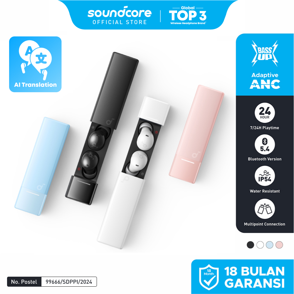 (NEW LAUNCH) Soundcore Anker A30i NC Earbuds Adaptive Noise Canceling Headset Wireless Earphone Blue