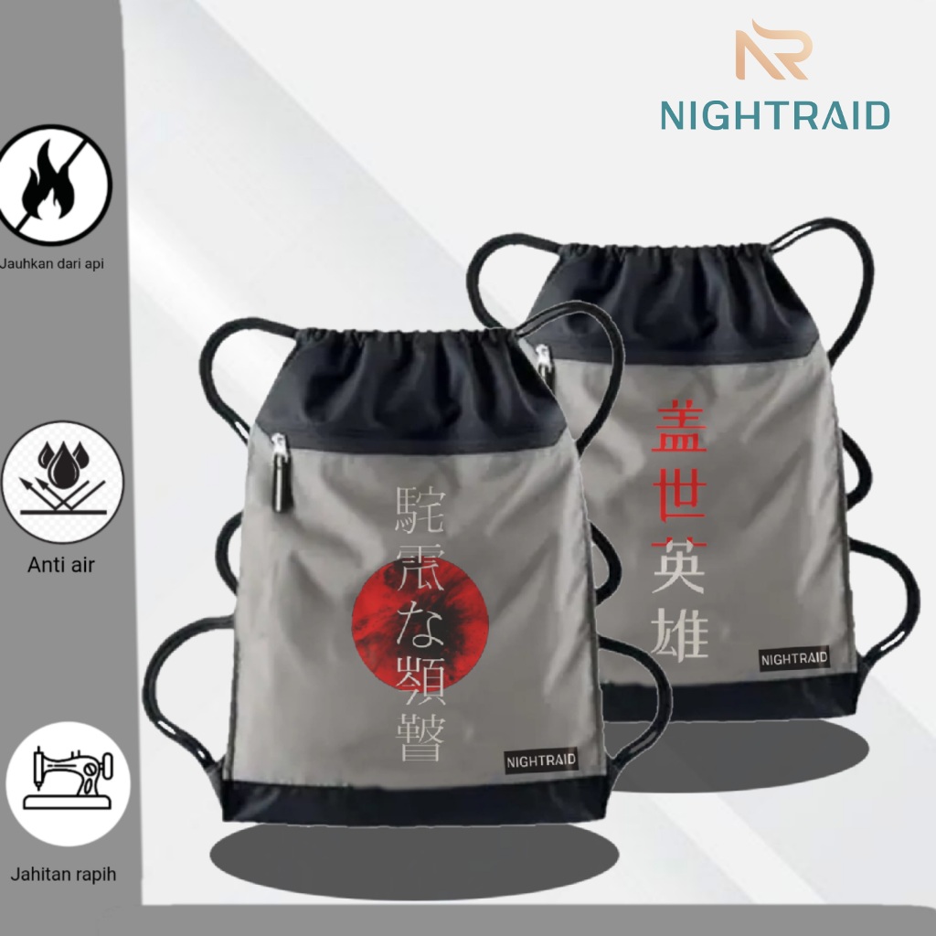 NIGHTRAID - Tas Serut Olahraga Pria Wanita Gymsack Anti Air / Tas Serut Anti Air Multifungsi Japan