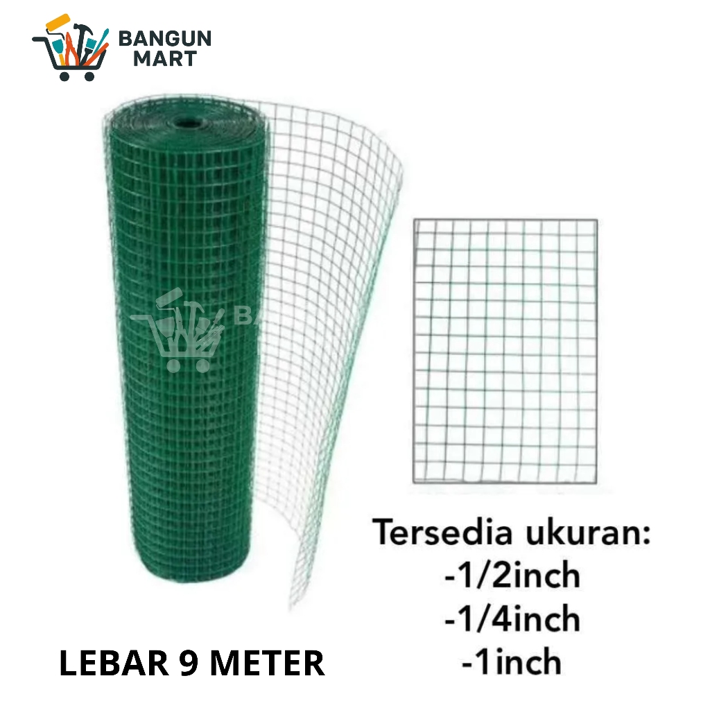 Kawat loket pvc ram ayakan 1/2 INCH 1/4 INCH kandang tambak Kawat Ram Loket PVC Hijau Ayakan Kandang