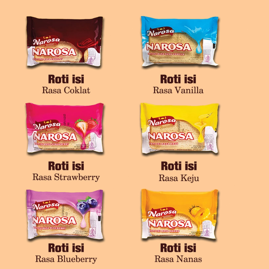 Narosa Roti Lembut Roti Isi Halal Rasa Cokelat Nanas Keju Strawberry Blueberry Susu Vanilla