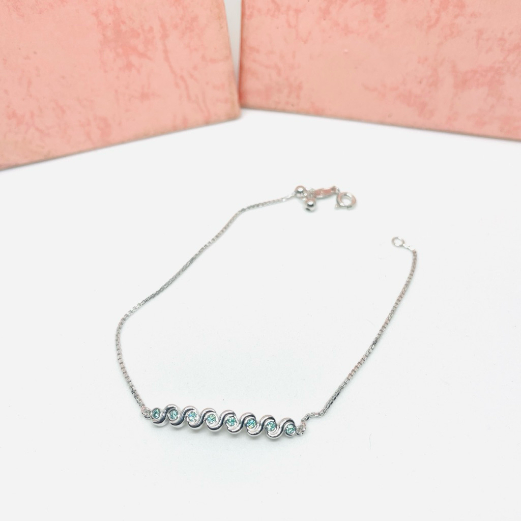 Gelang Serut Emas Putih Kadar 375/8k mata hijau