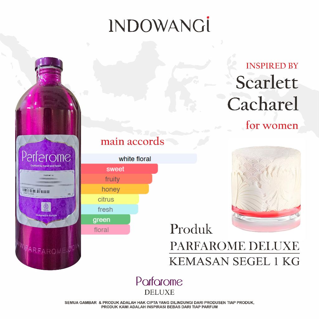 Bibit Parfum Scarlett Cacharel Produk Parfarome Deluxe Kemasan Segel 1kg