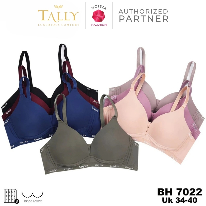 TALLY Bra Busa Tipis Tanpa Kawat Bahan Nylon Cup B Kait 3 Bh Harian Nyaman BH 7022