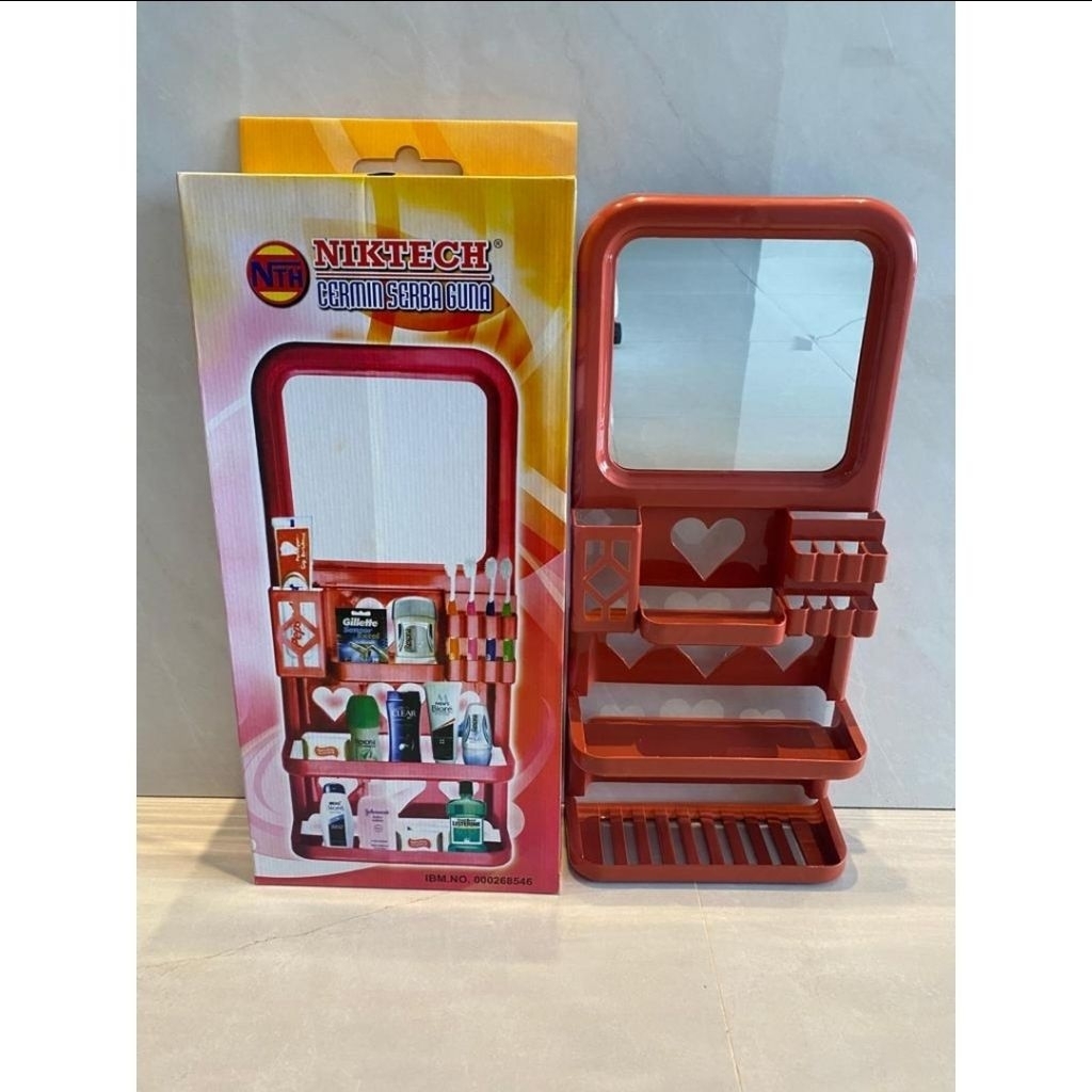 Rak cermin kamar mandi dinding sabun kosmetik make up kaca gantung