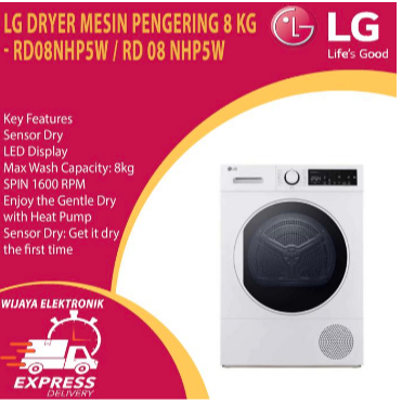 DRAYER LG RD08NHP5W / mesin pengering LG 8KG dengan sensor dry dan heatpump garansi resmi RD08NHP5W