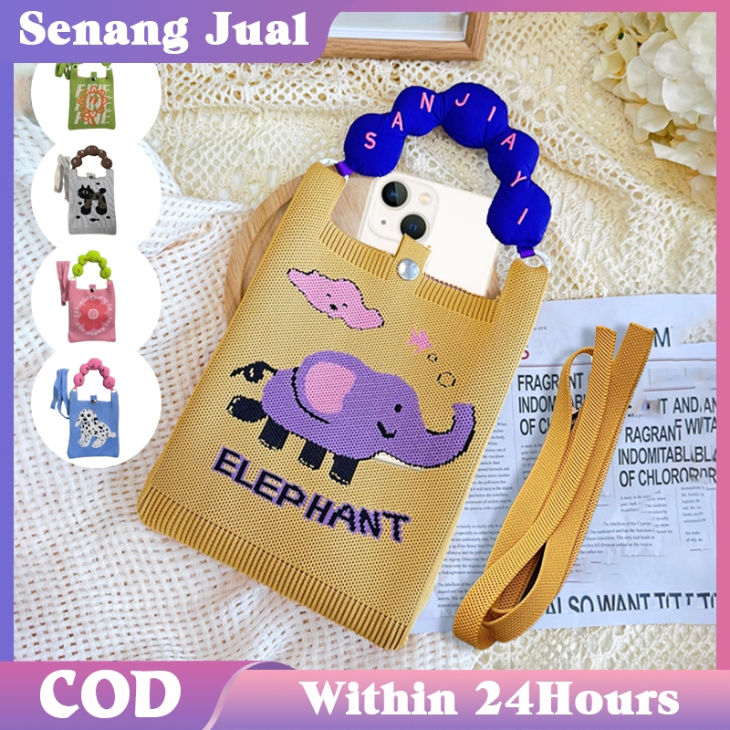 Tas Selempang Mini Muat HP Tas Selempang HP Wanita Tas Samping Rajut Tas Rajut HP Pola Lucu