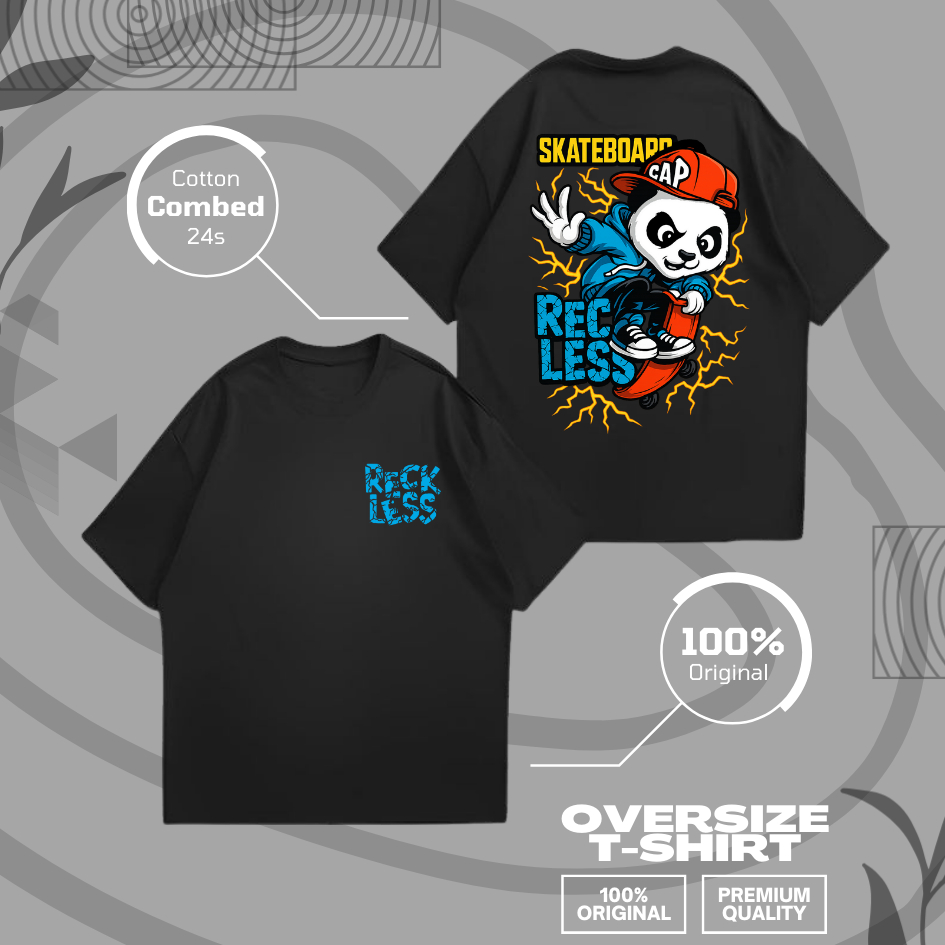 BAJU OVERSIZE PANDA /KAOS OVERSIZE/BAJU OVZ UNISEX/OVERSIZE RECKLESS SKATEBOARD /KAOS VIRAL OVERSIZE