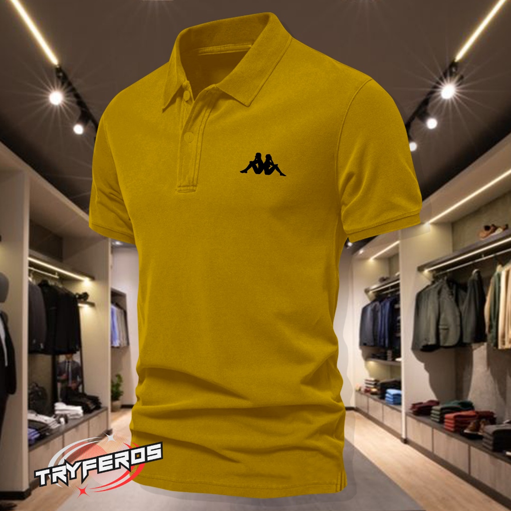 COD T-shrit POLO kerah Kappa Logo Kiri Hitam Kaos Kerah Dewasa Shirt / Kaos Wangki Pria Polo Unisex
