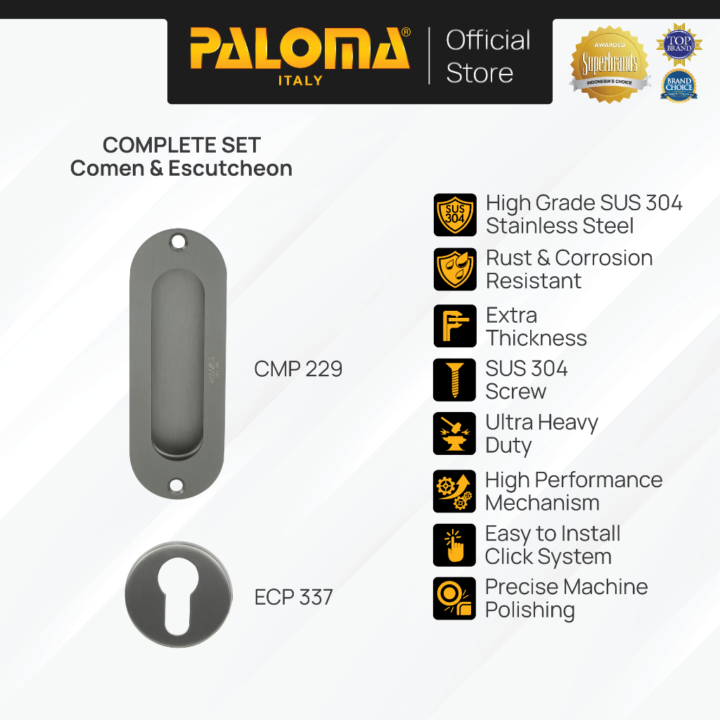 PALOMA Gagang Pintu Door Handle Sliding Comen Flush Tanam Geser Paket Ring Kunci Silinder Pintu Escu