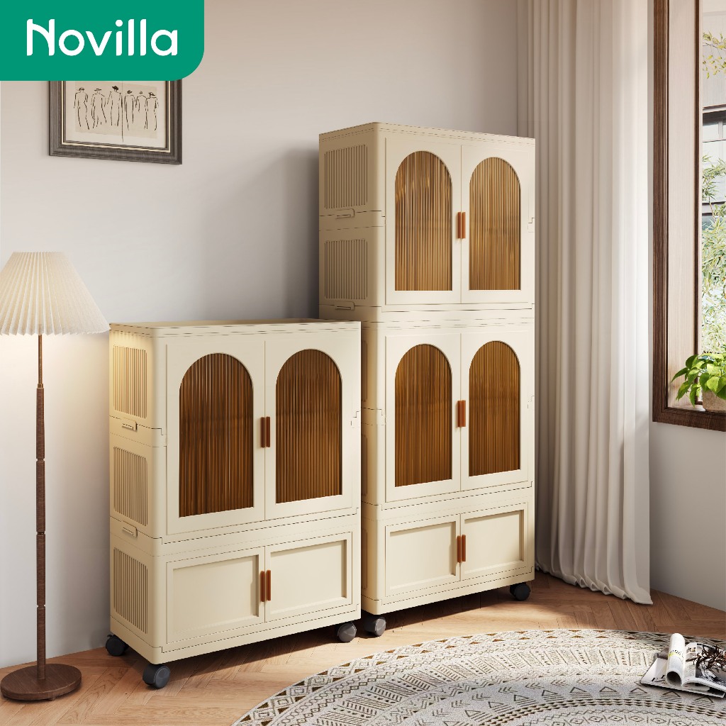 Novilla Lemari Plastik Lipat Susun /Lemari Baju Bayi Plastik Dengan Roda/Anti Debu Minimalis