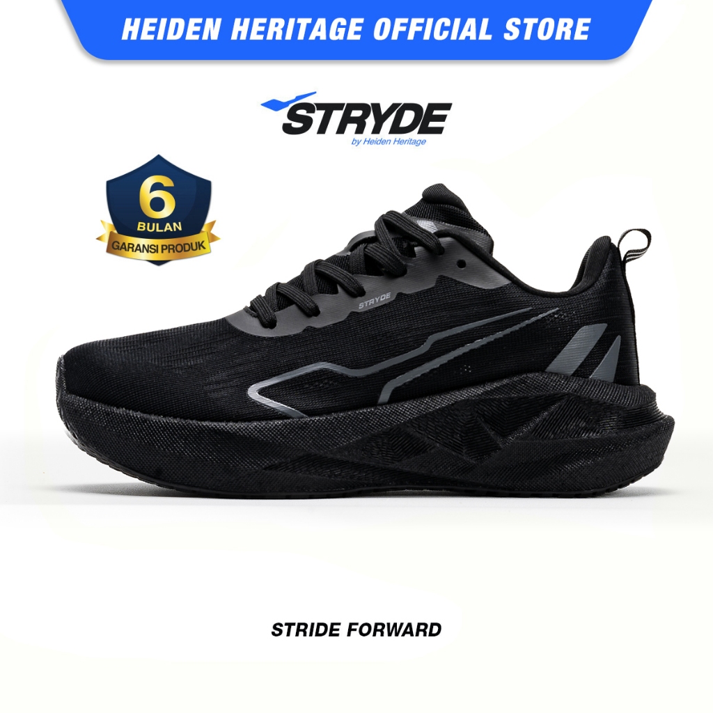 HEIDEN HERITAGE [HRTG] - STRYDE RIVAL - FULL BLACK - Sepatu Sport Running Sekolah Casual Style Lari 