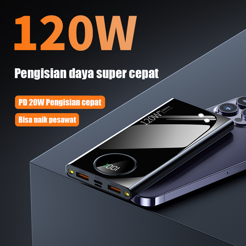 120W Super Fast Charging 50000mAh Power Bank Display Powerbank Dual Output Port USB & Type-C bank da