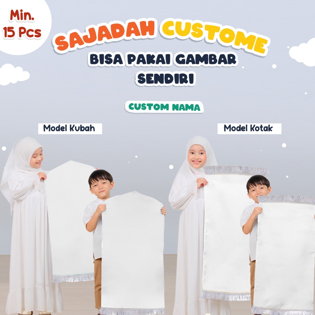 Sejadah Sajadah Anak Motif Bebas Custom Design Bisa Custom Nama Lengkap Pouch dan Tas Serut Minimal 