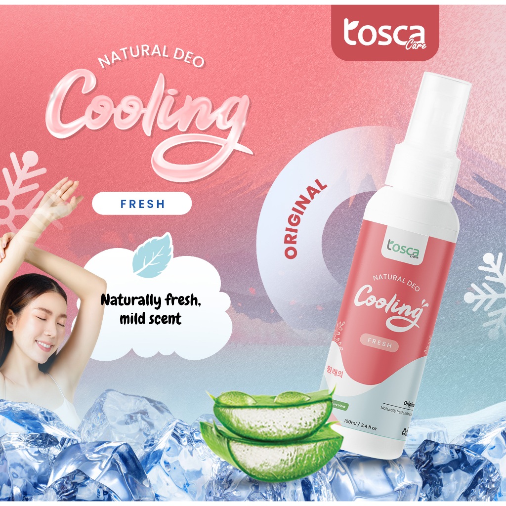 TOSCA CARE Natural Deodorant Spray 100ml Original Deo Cooling Fresh Extract Aloe Vera + Tawas Cair A