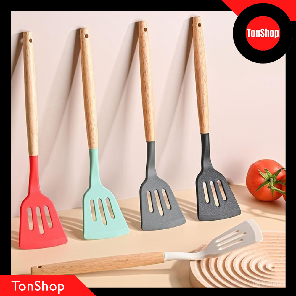 Sodet Silikon Gagang Kayu / Sodet Silikon Tahan Panas / Spatula Silikon Tahan Panas / Sutil Silikon 