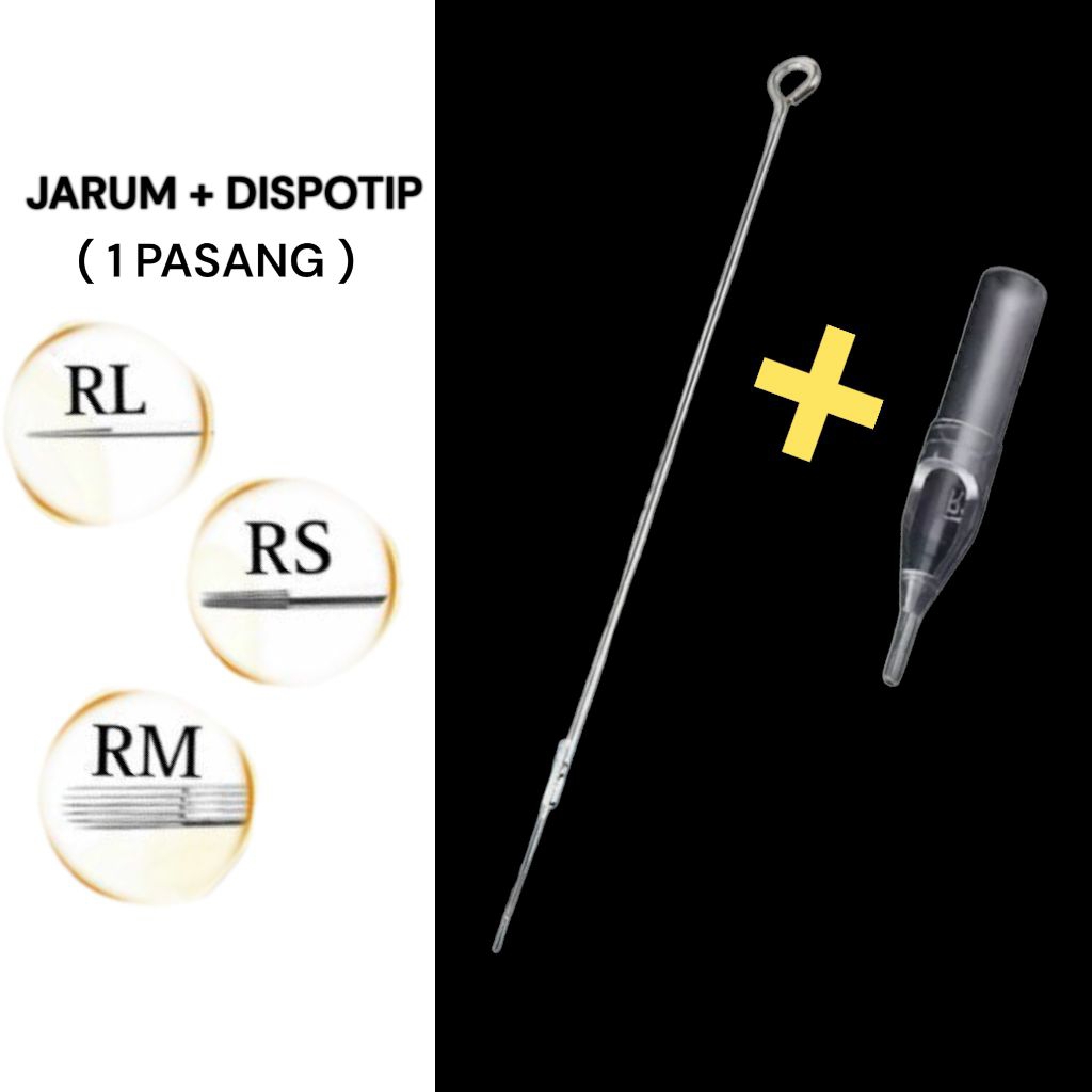 1 Pasang Jarum Tato Coil RL/RS/RM – Dispo Tip & Needle | Steril EO Gas | (1 pasang) – 1pcs Jarum + 1