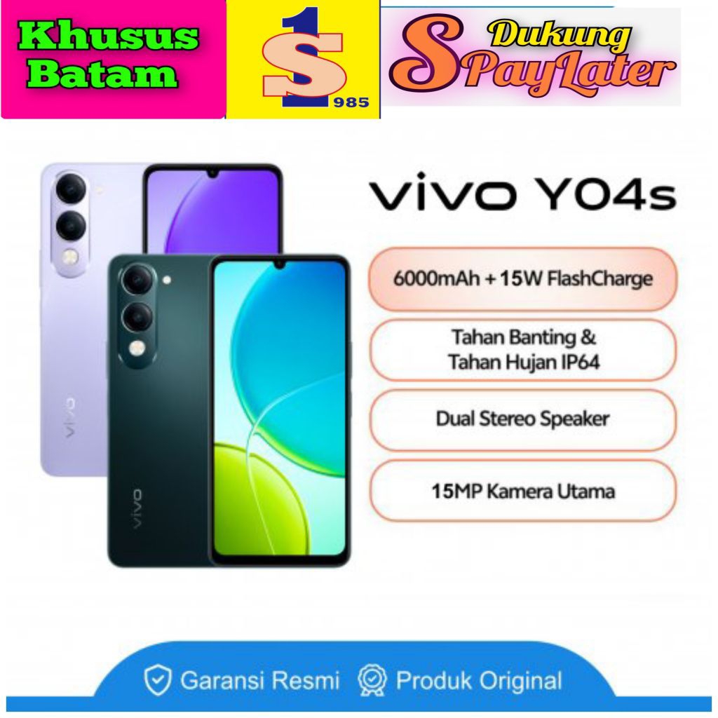 VIVO Y04S RAM 4GB/64GB 6000mah 15w TERBARU GARANSI RESMI HANDPHONE ANDROID [KHUSUS BATAM]