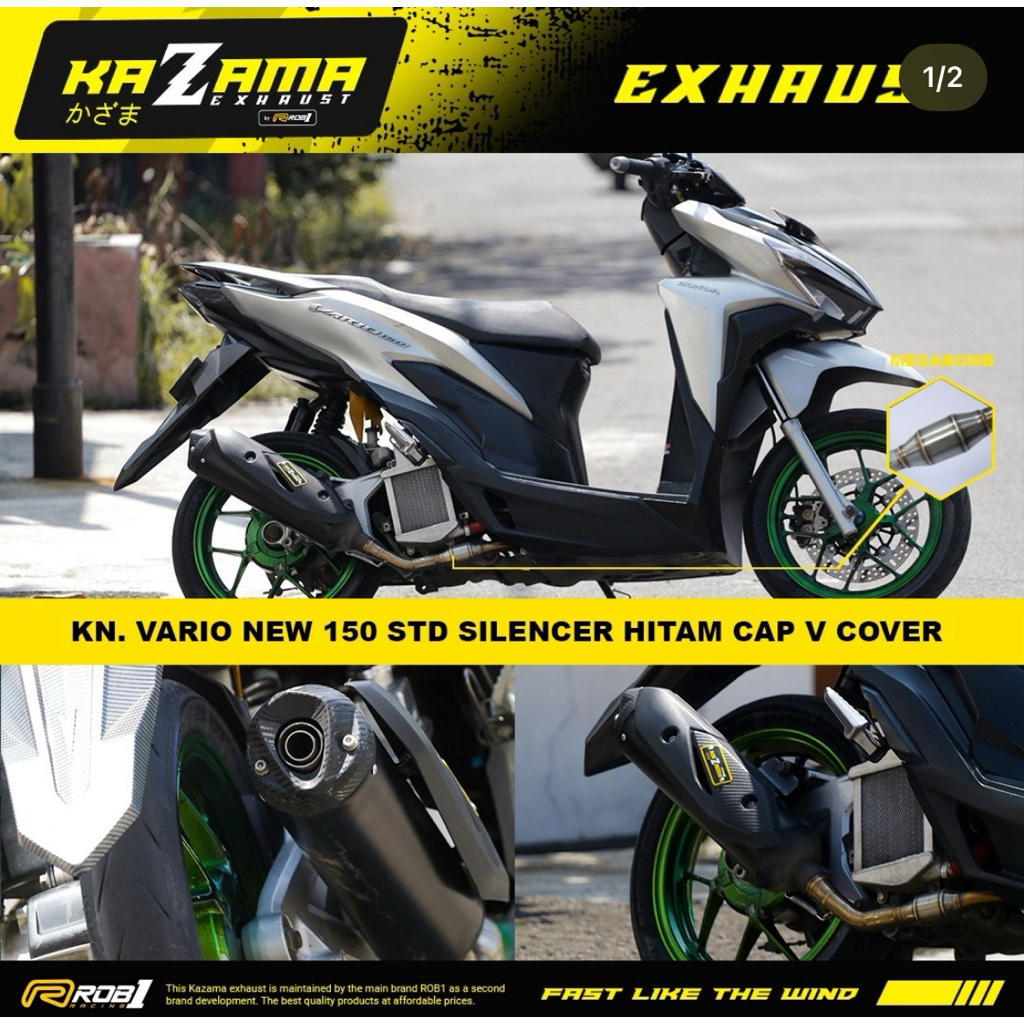 knalpot rob 1 kazama standar racing cup v black original mio beat vario pcx adv 125/150/160 nmax aer