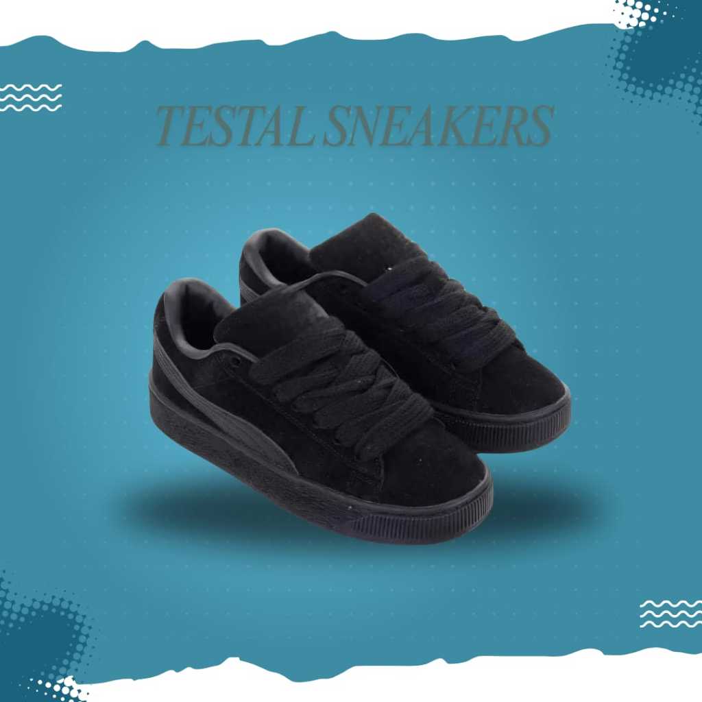 Sepatu Gemuk Pria Suede Full Black Size 36-43 Sneakers Sekolah Wanita Hitam Polos OOTD Skena Terlari