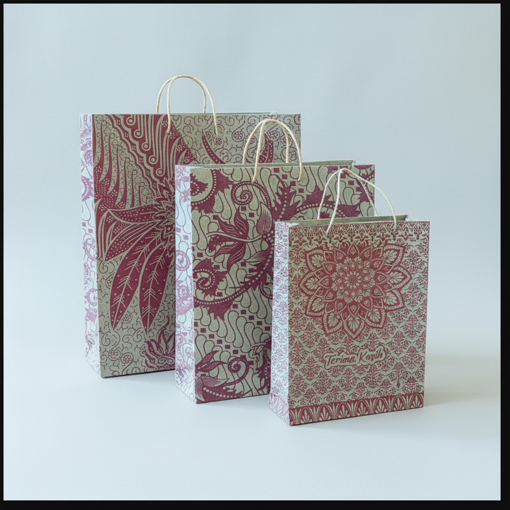 PAPERBAG TAS KERTAS KADO UNTUK BINGKISAN SNACK ATAU SOUVENIR MOTIF BATIK LANGSUNG KIRIM