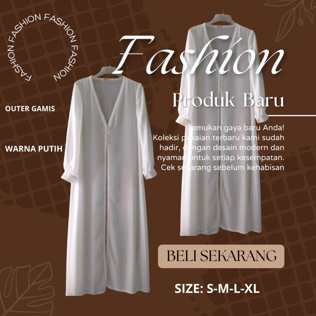 OUTER LENGAN PANJANG/ LONG OUTER/ CARDIGAN/ OUTER GAMIS BAHAN SIFON CERUTY WARNA PUTIH