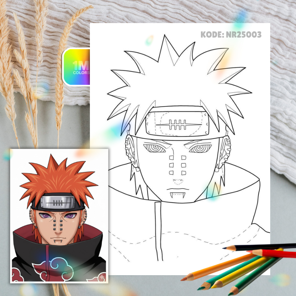 NR25003 Kertas Belajar Gambar Sketsa Mewarnai Edukatif Naruto Pain Akatsuki Anak A4 HVS 100gsm