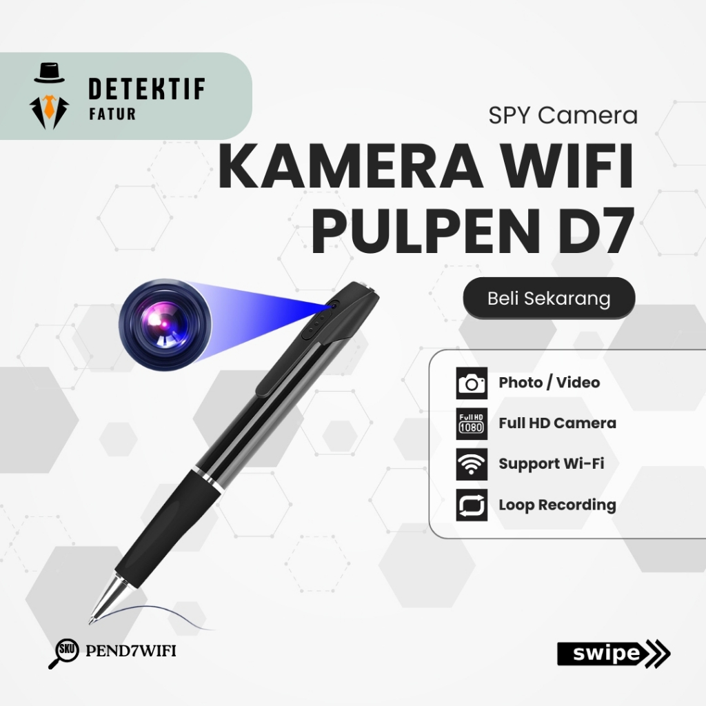Detektiffatur Kamera Pulpen Mini WiFi 1080p Spy Camera D7-W Hidden Cam Pengintai CCTV Mini PEND7WIFI